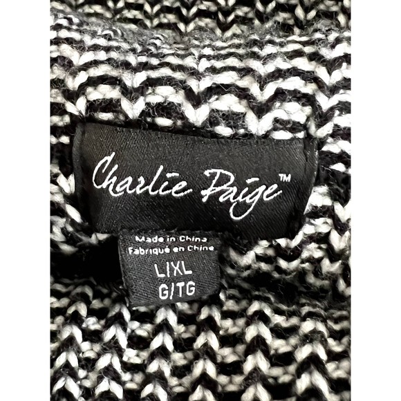 Charlie Paige Sweater/Poncho Cowl Neck Front Crossover L XL Black White Swing - Picture 5 of 7